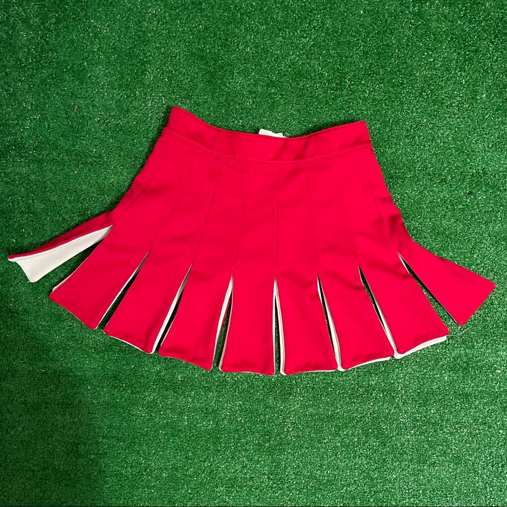 WOMENS RED & WHITE PLEATED CHEERLEADING SKIRT